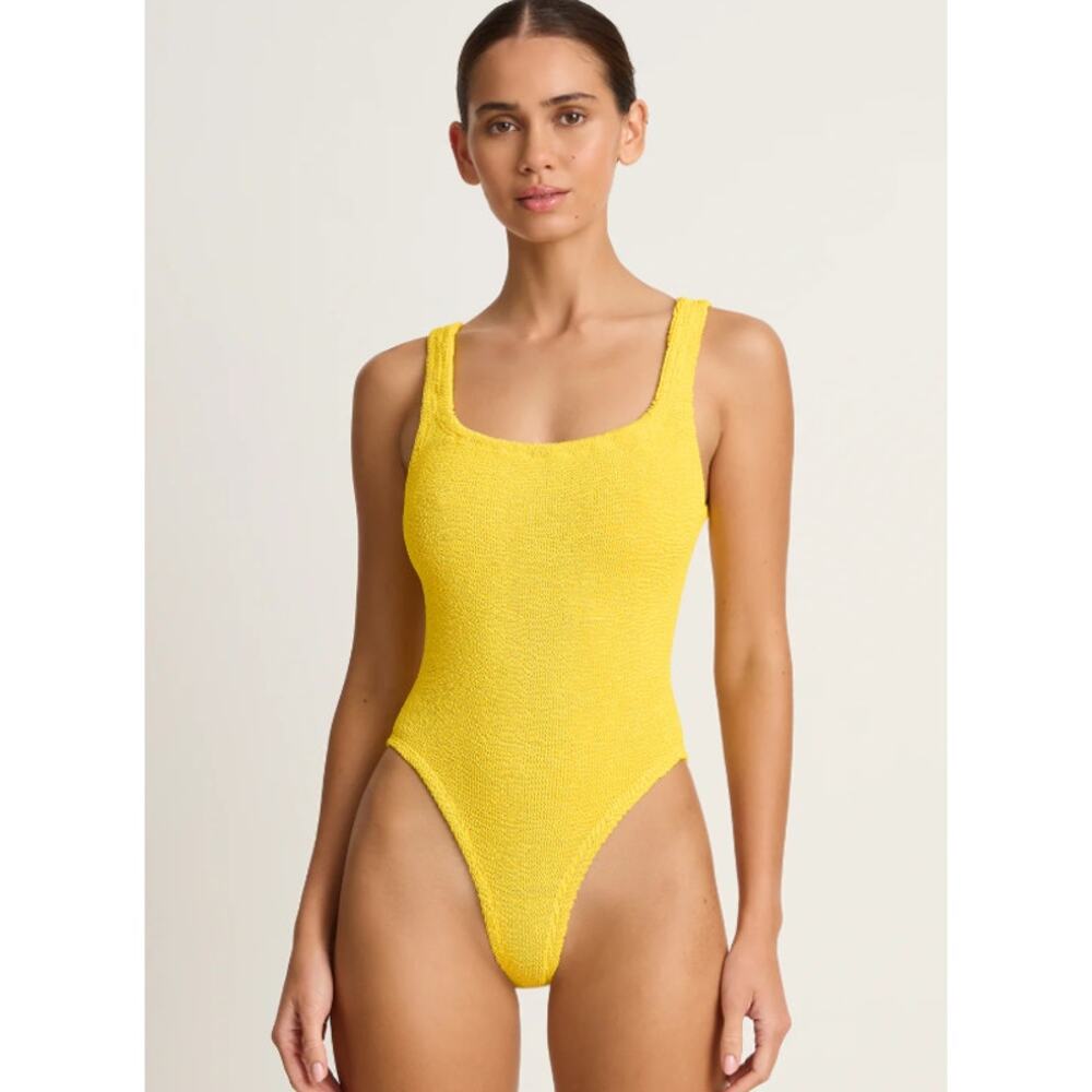 Hunza G Textured Scoop Neck One-Piece Swimsuit in Bright Yellow